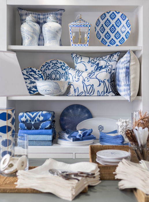 Blue & white decorative pillows and home decor